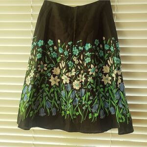 SILKLAND A-Line Linen Floral Midi Skirt
